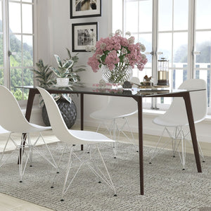 English Elm Parkside Contemporary 35.25" x 59" Rectangular Walnut Wood Dining Table with Glass Top Design SK-TC-5049-W-GG