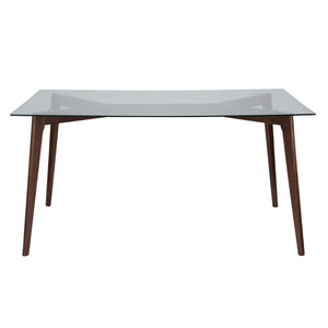 English Elm Parkside Contemporary 35.25" x 59" Rectangular Walnut Wood Dining Table with Glass Top Design SK-TC-5049-W-GG