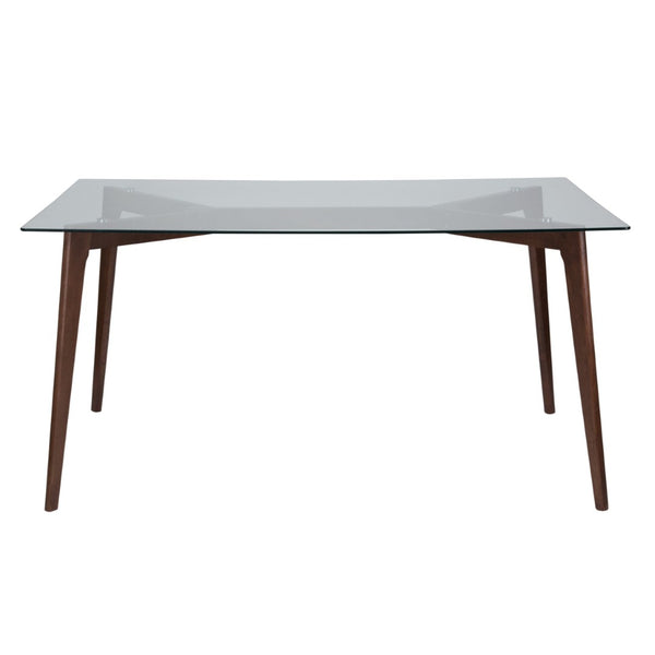English Elm Parkside Contemporary 35.25" x 59" Rectangular Walnut Wood Dining Table with Glass Top Design SK-TC-5049-W-GG