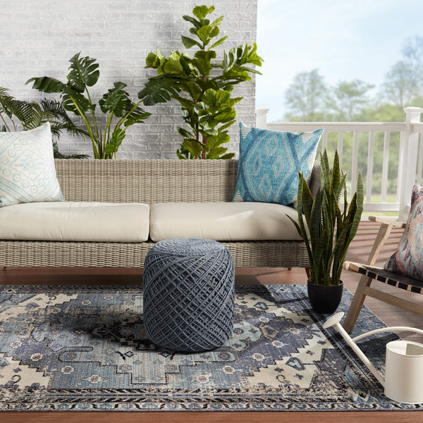Jaipur Living Jaipur Living Lykke Spool Weave Polyester Pouf Hygge Inspired Indoor Outdoor Accent Slate POF100503