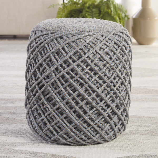 Jaipur Living Jaipur Living Lykke Spool Weave Polyester Pouf Hygge Inspired Indoor Outdoor Accent Gray/Blue POF100504