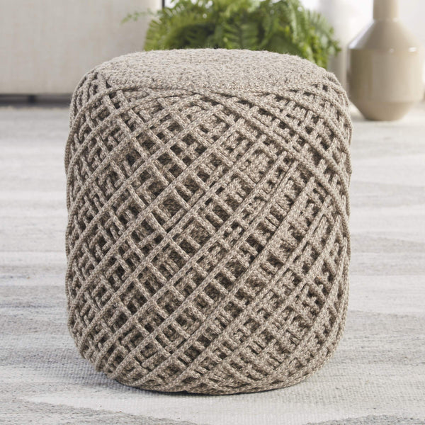Jaipur Living Jaipur Living Lykke Spool Weave Polyester Pouf Hygge Inspired Indoor Outdoor Accent Taupe POF100505
