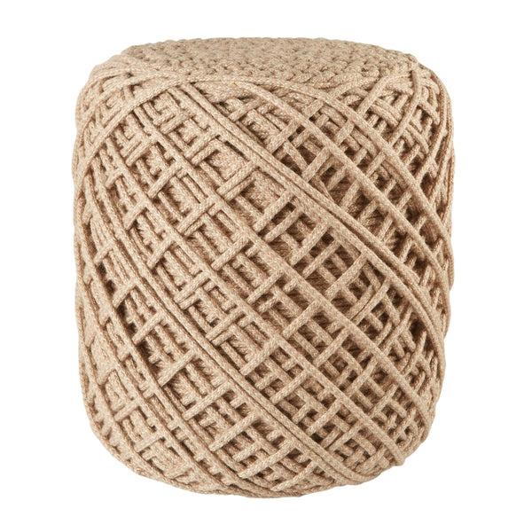 Jaipur Living Jaipur Living Lykke Spool Weave Polyester Pouf Hygge Inspired Indoor Outdoor Accent Light Taupe POF100506