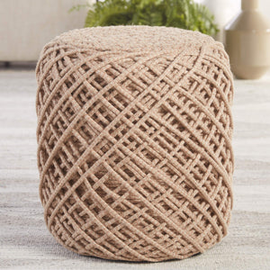Jaipur Living Jaipur Living Lykke Spool Weave Polyester Pouf Hygge Inspired Indoor Outdoor Accent Light Taupe POF100506