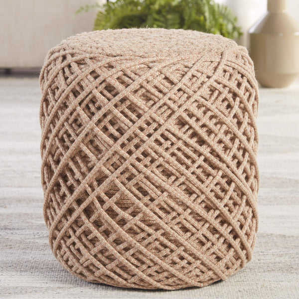 Jaipur Living Jaipur Living Lykke Spool Weave Polyester Pouf Hygge Inspired Indoor Outdoor Accent Light Taupe POF100506