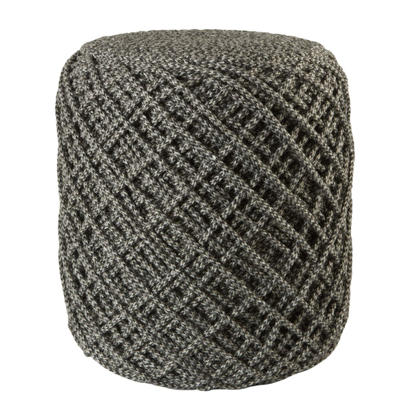 Jaipur Living Jaipur Living Lykke Spool Weave Polyester Pouf Hygge Inspired Indoor Outdoor Accent Gray/Black POF100507