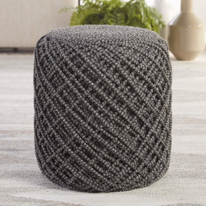 Jaipur Living Jaipur Living Lykke Spool Weave Polyester Pouf Hygge Inspired Indoor Outdoor Accent Gray/Black POF100507