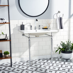 Safavieh HAMILTON Console Sink Stand – Modern 28" Chrome Wall-Mount for Elegant & Functional Bathroom Upgrade SKC4228C
