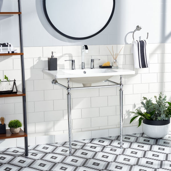 Safavieh HAMILTON Console Sink Stand – Modern 28" Chrome Wall-Mount for Elegant & Functional Bathroom Upgrade SKC4228C