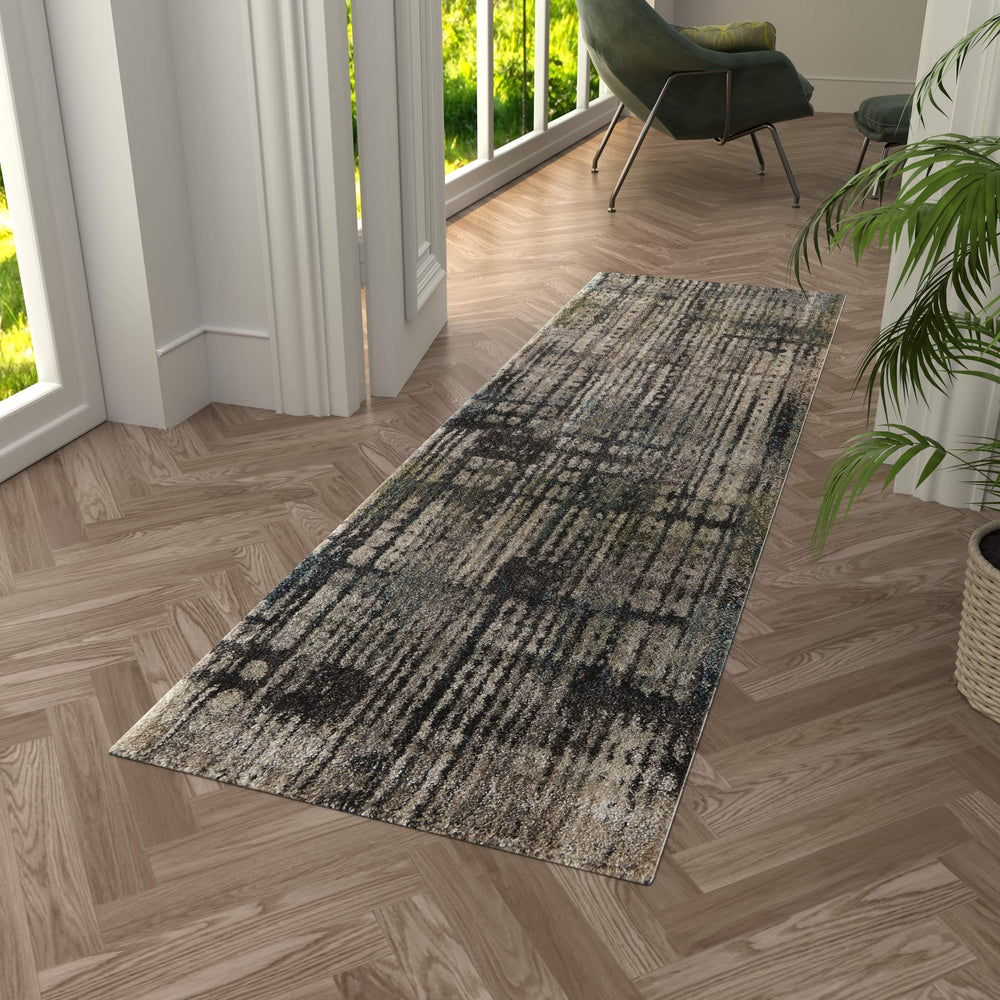 Feizy Rugs Skyview Abstract Frieze Runner Plush Polypropylene Pile for Hallways and Entryways Gray/Black/Ivory SKV39QBFGRYBGEI02