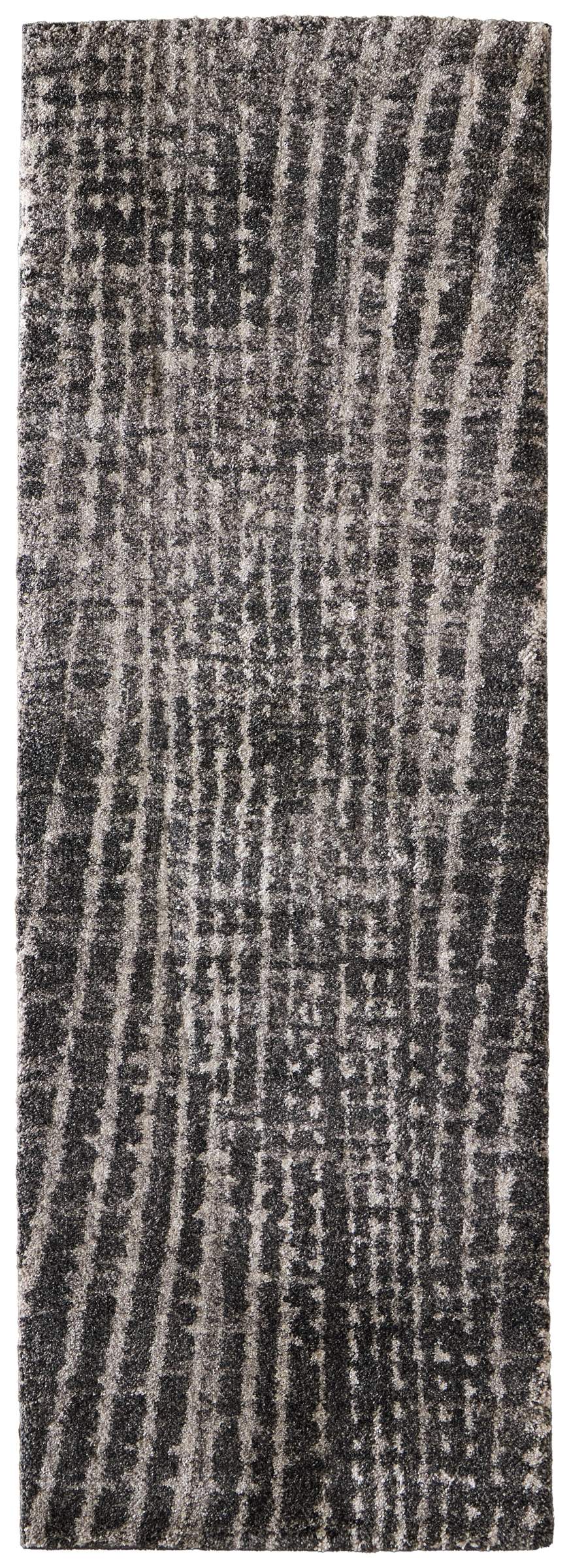 Feizy Rugs Skyview Abstract Plush Hallway Runner Turkish Polypropylene Frieze Pile Modern Rug Black/Gray/Ivory SKV39QDFCHL000I02