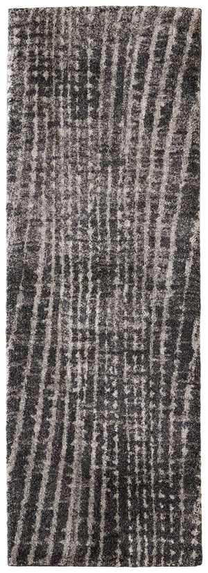 Feizy Rugs Skyview Abstract Plush Hallway Runner Turkish Polypropylene Frieze Pile Modern Rug Black/Gray/Ivory SKV39QDFCHL000I02