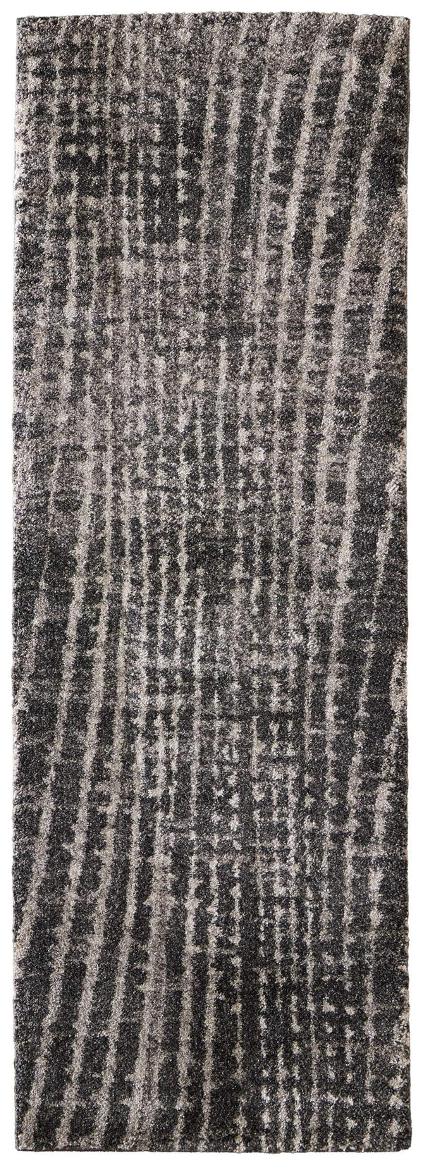 Feizy Rugs Skyview Abstract Plush Hallway Runner Turkish Polypropylene Frieze Pile Modern Rug Black/Gray/Ivory SKV39QDFCHL000I02
