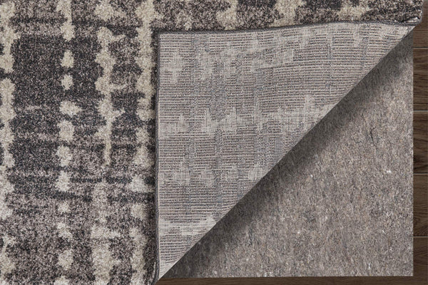 Feizy Rugs Skyview Abstract Plush Hallway Runner Turkish Polypropylene Frieze Pile Modern Rug Black/Gray/Ivory SKV39QDFCHL000I02