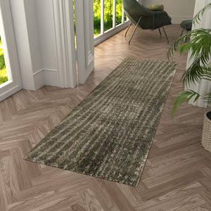 Feizy Rugs Skyview Abstract Plush Hallway Runner Turkish Polypropylene Frieze Pile Modern Rug Green/Tan SKV39QDFGRN000I02