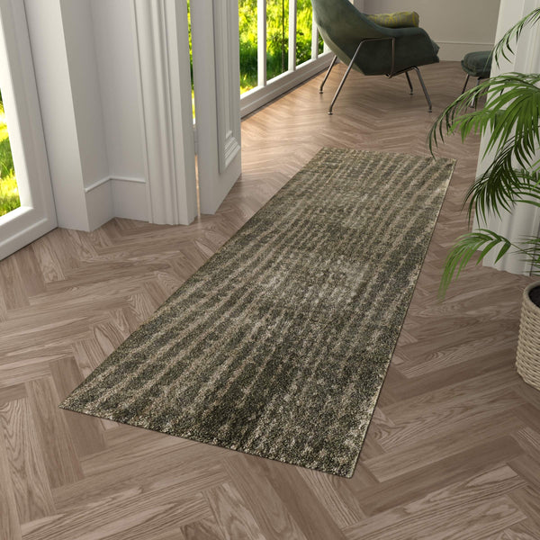 Feizy Rugs Skyview Abstract Plush Hallway Runner Turkish Polypropylene Frieze Pile Modern Rug Green/Tan SKV39QDFGRN000I02