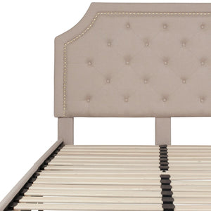 English Elm Brighton Full Size Tufted Upholstered Platform Bed – Elegant Design with Arched Headboard & Nailhead Trim Beige In Stock. Usually ships in 24 - 48 business hours SL-BK4-F-B-GG