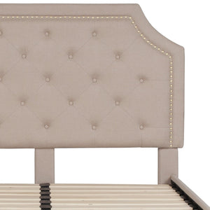 English Elm Brighton Full Size Tufted Upholstered Platform Bed – Elegant Design with Arched Headboard & Nailhead Trim Beige In Stock. Usually ships in 24 - 48 business hours SL-BK4-F-B-GG