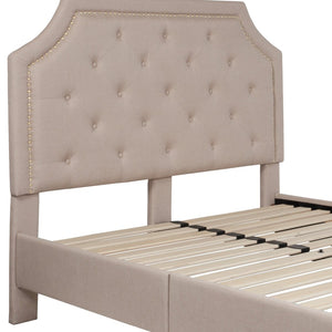 English Elm Brighton Full Size Tufted Upholstered Platform Bed – Elegant Design with Arched Headboard & Nailhead Trim Beige In Stock. Usually ships in 24 - 48 business hours SL-BK4-F-B-GG