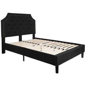 English Elm Brighton Full Size Tufted Upholstered Platform Bed – Elegant Design with Arched Headboard & Nailhead Trim Black In Stock. Usually ships in 24 - 48 business hours SL-BK4-F-BK-GG