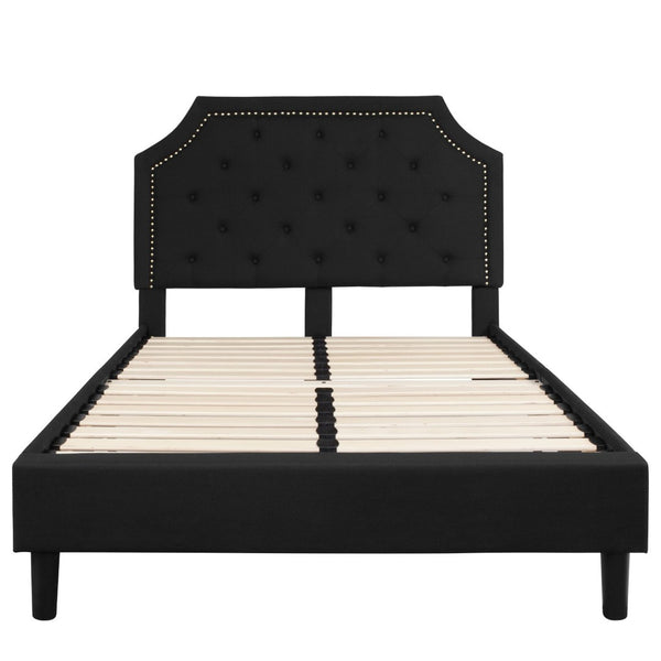 English Elm Brighton Full Size Tufted Upholstered Platform Bed – Elegant Design with Arched Headboard & Nailhead Trim Black In Stock. Usually ships in 24 - 48 business hours SL-BK4-F-BK-GG