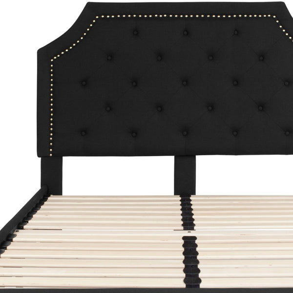 English Elm Brighton Full Size Tufted Upholstered Platform Bed – Elegant Design with Arched Headboard & Nailhead Trim Black In Stock. Usually ships in 24 - 48 business hours SL-BK4-F-BK-GG