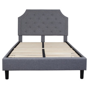 English Elm Brighton Full Size Tufted Upholstered Platform Bed – Elegant Design with Arched Headboard & Nailhead Trim Light Gray In Stock. Usually ships in 24 - 48 business hours SL-BK4-F-LG-GG