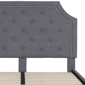 English Elm Brighton Full Size Tufted Upholstered Platform Bed – Elegant Design with Arched Headboard & Nailhead Trim Light Gray In Stock. Usually ships in 24 - 48 business hours SL-BK4-F-LG-GG