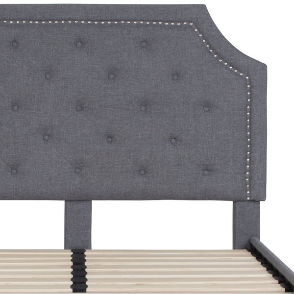 English Elm Brighton Full Size Tufted Upholstered Platform Bed – Elegant Design with Arched Headboard & Nailhead Trim Light Gray In Stock. Usually ships in 24 - 48 business hours SL-BK4-F-LG-GG
