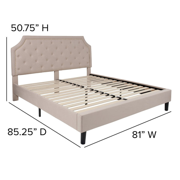 English Elm Brighton Full Size Tufted Upholstered Platform Bed – Elegant Design with Arched Headboard & Nailhead Trim Beige In Stock. Usually ships in 24 - 48 business hours SL-BK4-K-B-GG