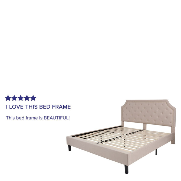 English Elm Brighton Full Size Tufted Upholstered Platform Bed – Elegant Design with Arched Headboard & Nailhead Trim Beige In Stock. Usually ships in 24 - 48 business hours SL-BK4-K-B-GG
