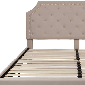 English Elm Brighton Full Size Tufted Upholstered Platform Bed – Elegant Design with Arched Headboard & Nailhead Trim Beige In Stock. Usually ships in 24 - 48 business hours SL-BK4-K-B-GG