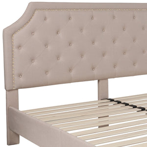 English Elm Brighton Full Size Tufted Upholstered Platform Bed – Elegant Design with Arched Headboard & Nailhead Trim Beige In Stock. Usually ships in 24 - 48 business hours SL-BK4-K-B-GG