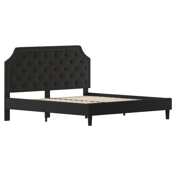 English Elm Brighton Full Size Tufted Upholstered Platform Bed – Elegant Design with Arched Headboard & Nailhead Trim Black In Stock. Usually ships in 24 - 48 business hours SL-BK4-K-BK-GG