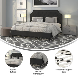 English Elm Brighton Full Size Tufted Upholstered Platform Bed – Elegant Design with Arched Headboard & Nailhead Trim Black In Stock. Usually ships in 24 - 48 business hours SL-BK4-K-BK-GG