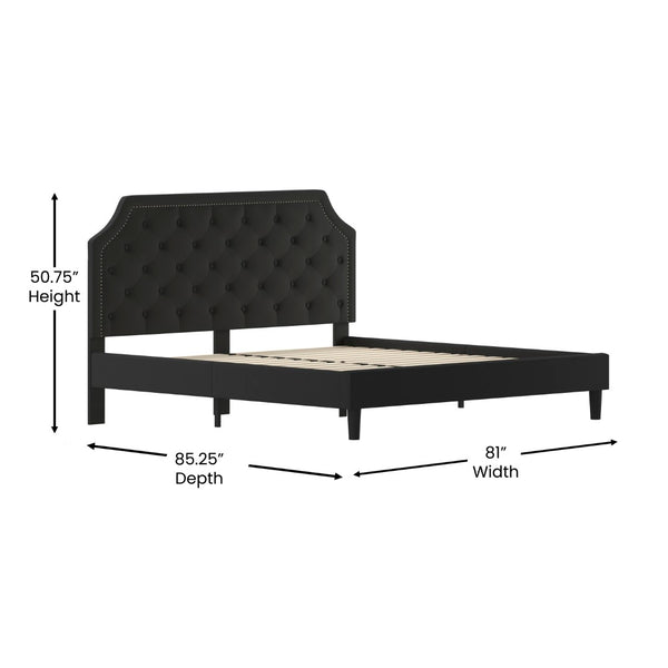 English Elm Brighton Full Size Tufted Upholstered Platform Bed – Elegant Design with Arched Headboard & Nailhead Trim Black In Stock. Usually ships in 24 - 48 business hours SL-BK4-K-BK-GG