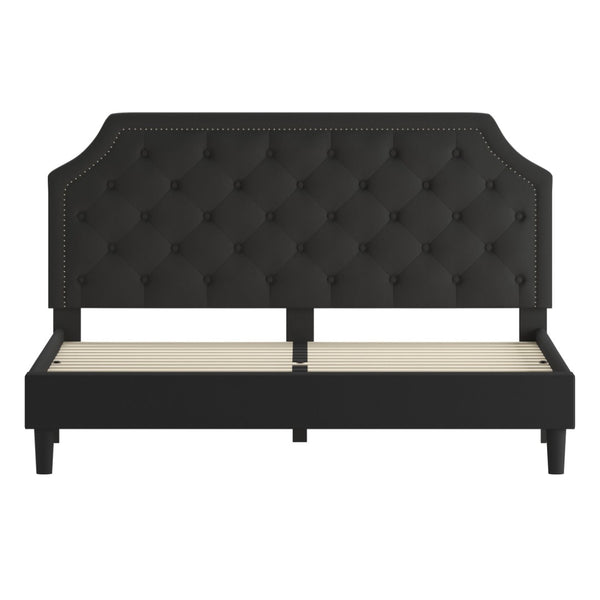 English Elm Brighton Full Size Tufted Upholstered Platform Bed – Elegant Design with Arched Headboard & Nailhead Trim Black In Stock. Usually ships in 24 - 48 business hours SL-BK4-K-BK-GG