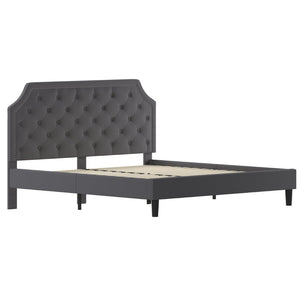 English Elm Brighton Full Size Tufted Upholstered Platform Bed – Elegant Design with Arched Headboard & Nailhead Trim Dark Gray SL-BK4-K-DG-GG