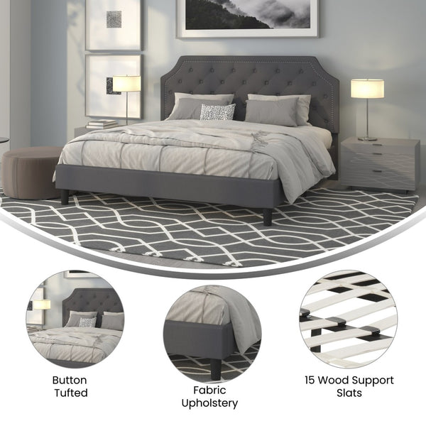 English Elm Brighton Full Size Tufted Upholstered Platform Bed – Elegant Design with Arched Headboard & Nailhead Trim Dark Gray SL-BK4-K-DG-GG