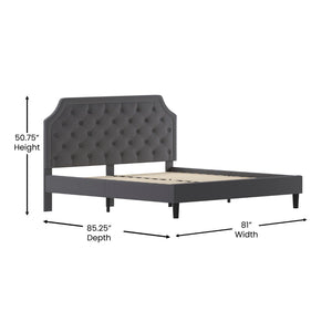 English Elm Brighton Full Size Tufted Upholstered Platform Bed – Elegant Design with Arched Headboard & Nailhead Trim Dark Gray SL-BK4-K-DG-GG