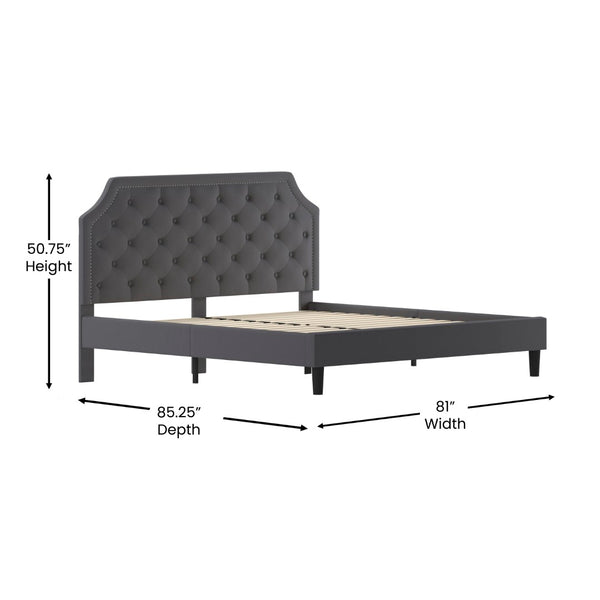 English Elm Brighton Full Size Tufted Upholstered Platform Bed – Elegant Design with Arched Headboard & Nailhead Trim Dark Gray SL-BK4-K-DG-GG