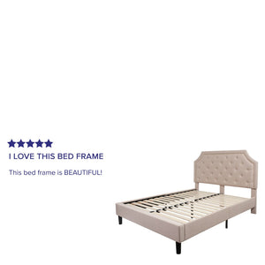 English Elm Brighton Full Size Tufted Upholstered Platform Bed – Elegant Design with Arched Headboard & Nailhead Trim Beige In Stock. Usually ships in 24 - 48 business hours SL-BK4-Q-B-GG
