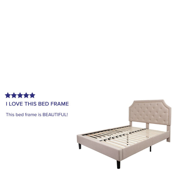 English Elm Brighton Full Size Tufted Upholstered Platform Bed – Elegant Design with Arched Headboard & Nailhead Trim Beige In Stock. Usually ships in 24 - 48 business hours SL-BK4-Q-B-GG