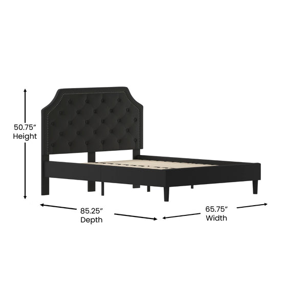 English Elm Brighton Full Size Tufted Upholstered Platform Bed – Elegant Design with Arched Headboard & Nailhead Trim Black In Stock. Usually ships in 24 - 48 business hours SL-BK4-Q-BK-GG