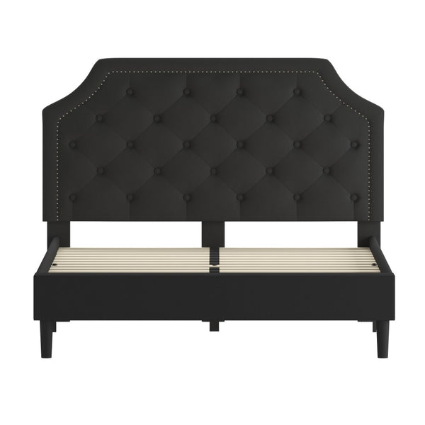 English Elm Brighton Full Size Tufted Upholstered Platform Bed – Elegant Design with Arched Headboard & Nailhead Trim Black In Stock. Usually ships in 24 - 48 business hours SL-BK4-Q-BK-GG