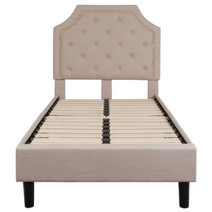 English Elm Brighton Full Size Tufted Upholstered Platform Bed – Elegant Design with Arched Headboard & Nailhead Trim Beige In Stock. Usually ships in 24 - 48 business hours SL-BK4-T-B-GG
