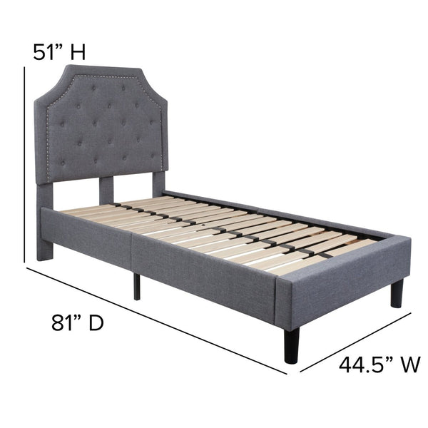 English Elm Brighton Full Size Tufted Upholstered Platform Bed – Elegant Design with Arched Headboard & Nailhead Trim Light Gray In Stock. Usually ships in 24 - 48 business hours SL-BK4-T-LG-GG