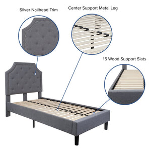 English Elm Brighton Full Size Tufted Upholstered Platform Bed – Elegant Design with Arched Headboard & Nailhead Trim Light Gray In Stock. Usually ships in 24 - 48 business hours SL-BK4-T-LG-GG