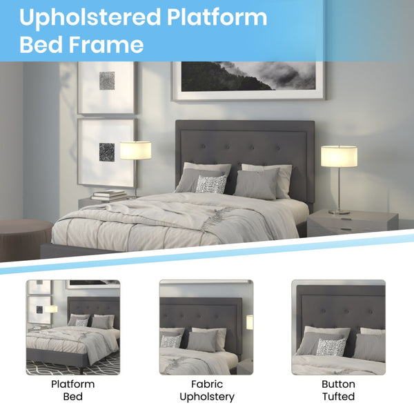 English Elm Roxbury Full Size Tufted Upholstered Platform Bed with Modern Design and Sturdy Support System Dark Gray In Stock. Usually ships in 24 - 48 business hours SL-BK5-F-DG-GG