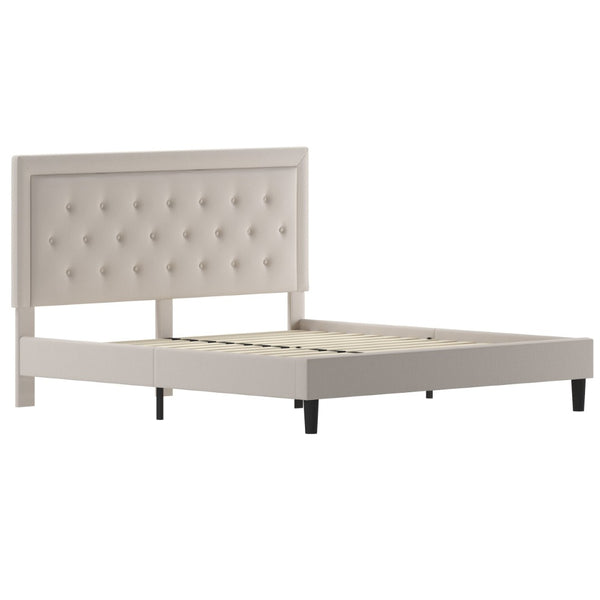 English Elm Roxbury Full Size Tufted Upholstered Platform Bed with Modern Design and Sturdy Support System Beige In Stock. Usually ships in 24 - 48 business hours SL-BK5-K-B-GG